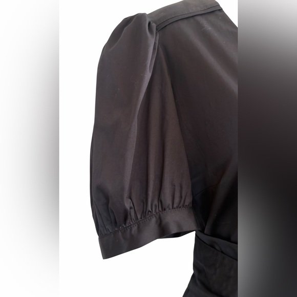 Veronica Beard Size 6 Cotton Spandex Black Belted Blouse V- Neck Puff Sleeve NEW - Picture 12 of 16